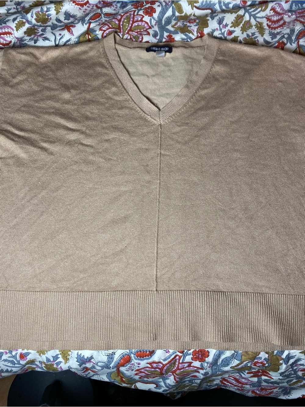 Cable & Gauge Women's V-Neck Sweater in Light Beige